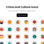 A set of Chinese cultural icons, source files for icons with traditional Chinese style elements.