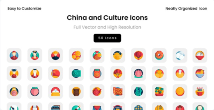 A set of Chinese cultural icons, source files for icons with traditional Chinese style elements.