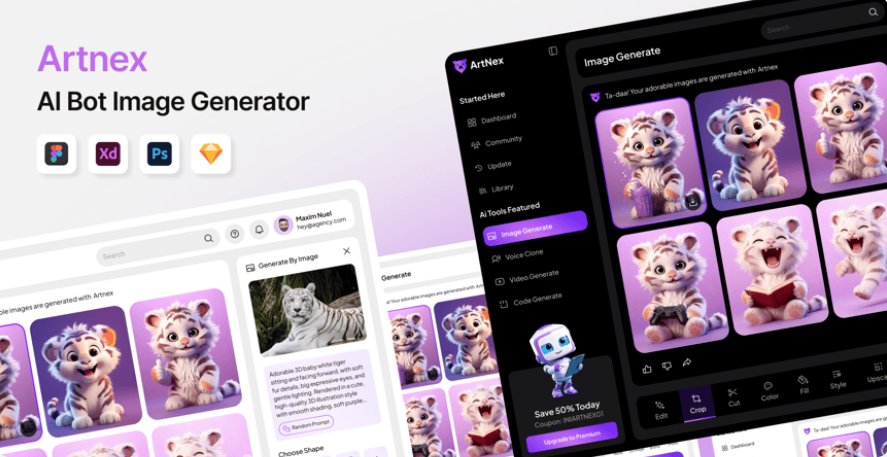 2ac019b8-fdfa-4d2b-bf1e-5435d941ffd5 AI image generation application, AI-generated image webpage UI template - Image 1