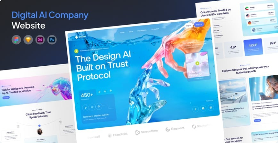 3141739e-3eff-4cf8-b5dd-986883821558 AI product official website, digital artificial intelligence enterprise website UI template FIG, PSD, SKETCH, XD - Image 1