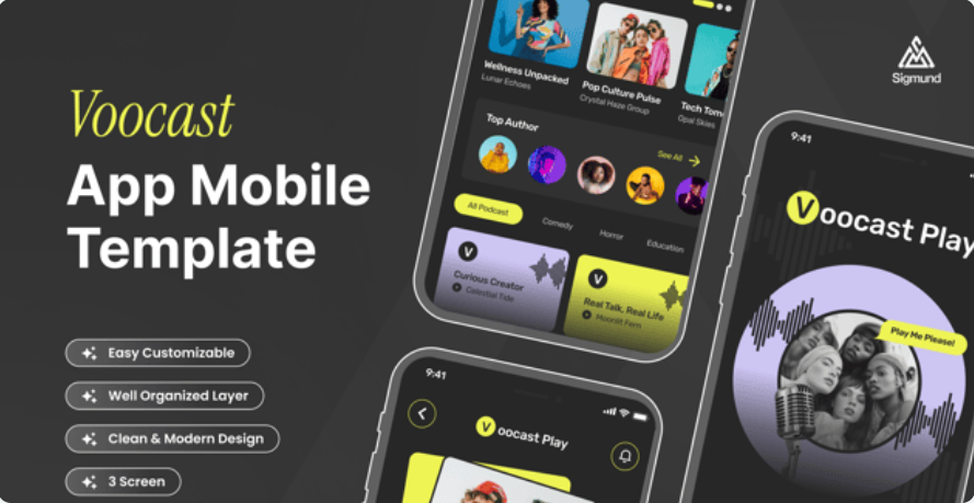 636dba97-57af-4724-ba25-dd7e0355ce9f Fashionable and trendy podcast app UI template (figma resource) - Image 1