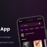 Download Figma kit, a UI resource library for dark-themed music apps.