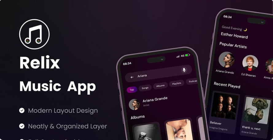 b361235d-03d9-4254-8bc4-2382138d9ef7 Download Figma kit, a UI resource library for dark-themed music apps. - Image 1