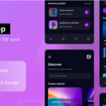 Lightweight dark-themed music app interface design template FIG, SKETCH, XD