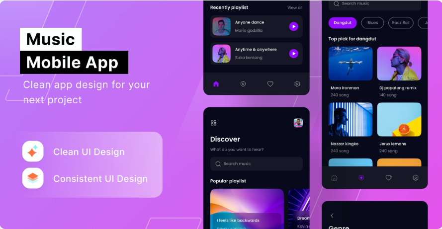 f5b45900-c76f-472e-926f-fa2eb73a5bfa Lightweight dark-themed music app interface design template FIG, SKETCH, XD - Image 1